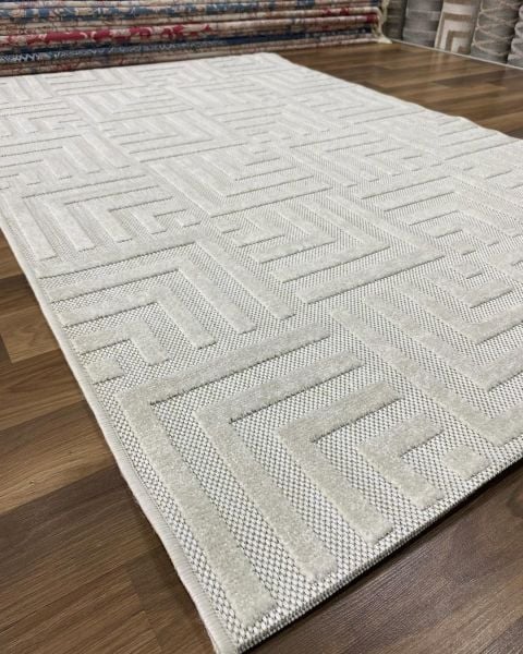 Ahsen Serisi Hav Toz Vermeyen Antialerjik Ekru Renk Halı MH-04