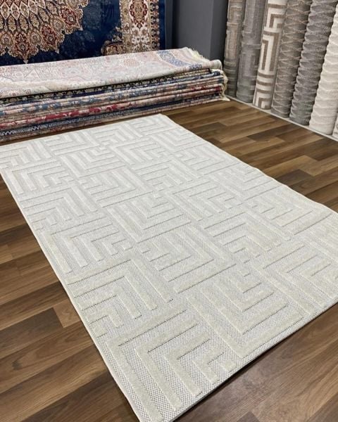 Ahsen Serisi Hav Toz Vermeyen Antialerjik Ekru Renk Halı MH-04