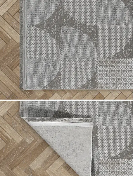 Calme Serisi Gri Renk Yıkanabilir Kaymaz Dokuma Halı T-Hy10