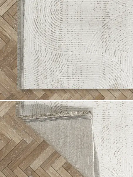 Calme Serisi Bej Renk Yıkanabilir Kaymaz Dokuma Halı T-Hy07