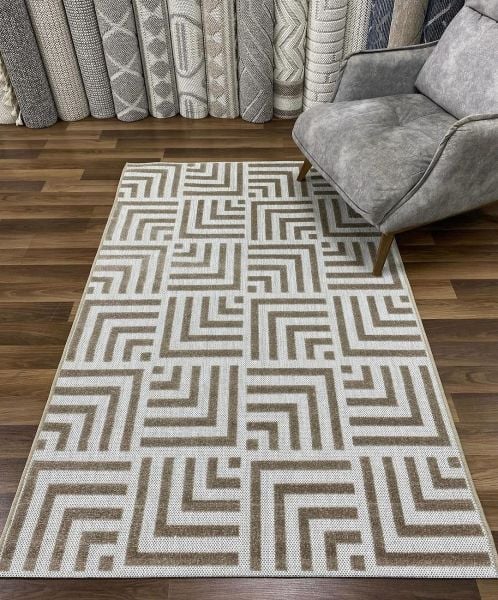 Ahsen Serisi Hav Toz Vermeyen Antialerjik Bej Renk Halı MH-07