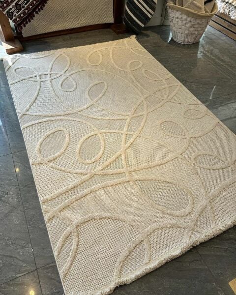 Alessa Serisi Krem Kolay Temizlenen Toz Vermez Dokuma Halı TU-4911