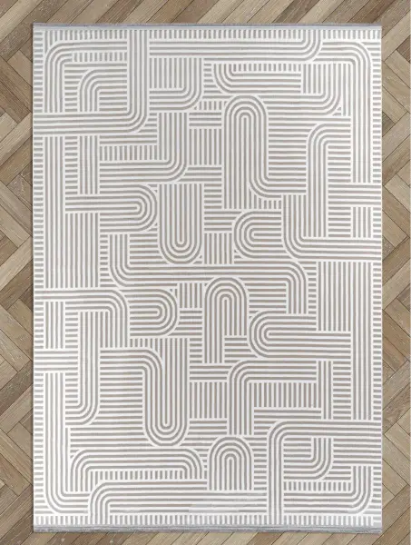 Calme Serisi Bej Renk Yıkanabilir Kaymaz Dokuma Halı T-Hy08