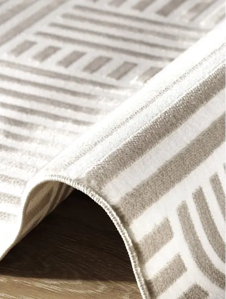 Calme Serisi Bej Renk Yıkanabilir Kaymaz Dokuma Halı T-Hy08