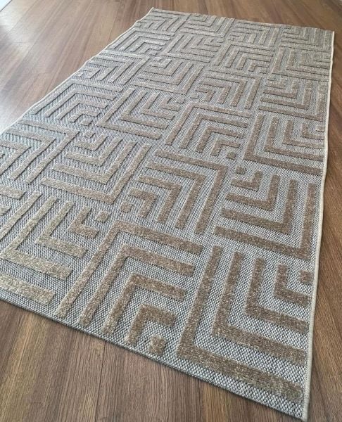 Ahsen Serisi Hav Toz Vermeyen Antialerjik Gri Bej Renk Halı MH-08