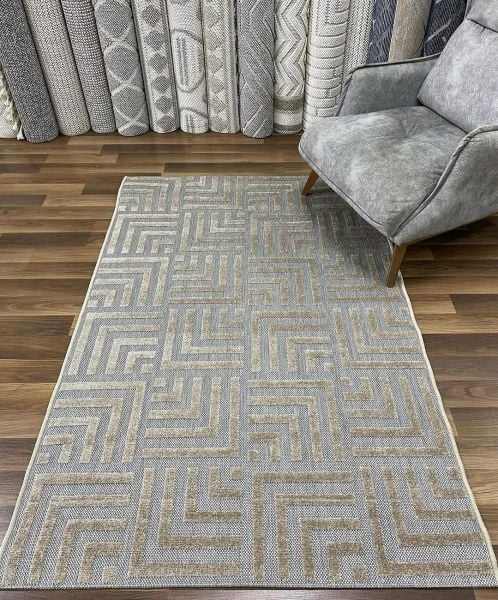 Ahsen Serisi Hav Toz Vermeyen Antialerjik Gri Bej Renk Halı MH-08