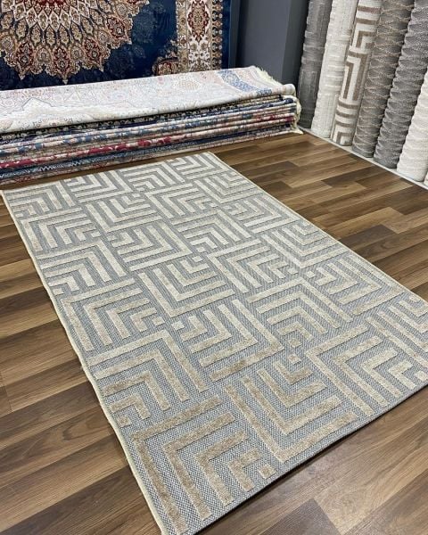 Ahsen Serisi Hav Toz Vermeyen Antialerjik Gri Bej Renk Halı MH-08