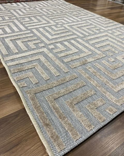 Ahsen Serisi Hav Toz Vermeyen Antialerjik Gri Bej Renk Halı MH-08