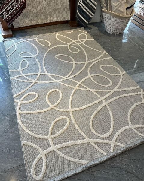 Alessa Serisi Gri Krem Kolay Temizlenen Toz Vermez Dokuma Halı TU-4912