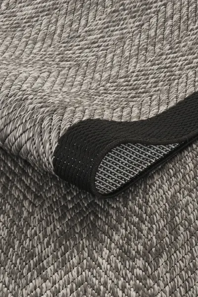 Sisal Serisi Gri Siyah Kaymaz Tabanlı Yıkanabilir Dokuma Halı EM-E906