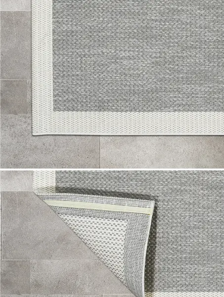 Sisal Serisi Gri Krem Kaymaz Tabanlı Yıkanabilir Dokuma Halı TU-EN07