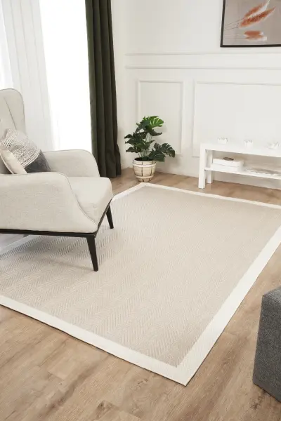 Sisal Serisi Bej Krem Kaymaz Tabanlı Yıkanabilir Dokuma Halı TU-EN02