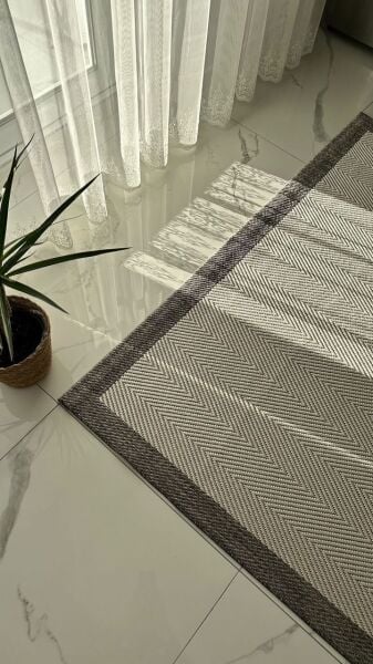 Sisal Serisi Krem Gri Kaymaz Tabanlı Yıkanabilir Dokuma Halı TU-EN01