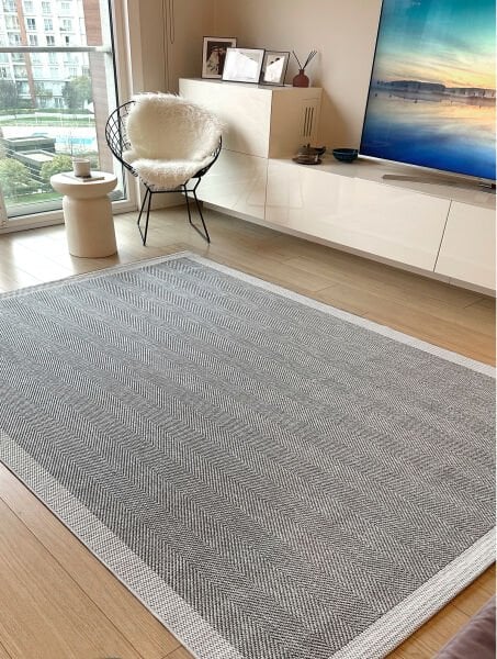 Sisal Serisi Gri Krem Kaymaz Tabanlı Yıkanabilir Dokuma Halı TU-EN03