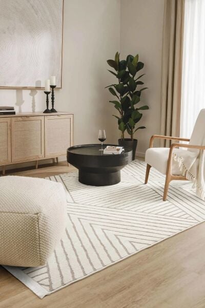 Terra Serisi Krem Peluş Dokulu Makine Halısı C-1008