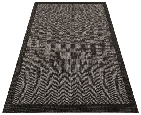 Sisal Serisi Gri Siyah Kaymaz Tabanlı Yıkanabilir Hasır Dokuma Halı TU-0355