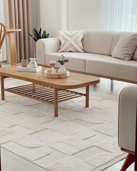 Globe Serisi Geometrik Krem Dokuma Makine Halısı C-7000