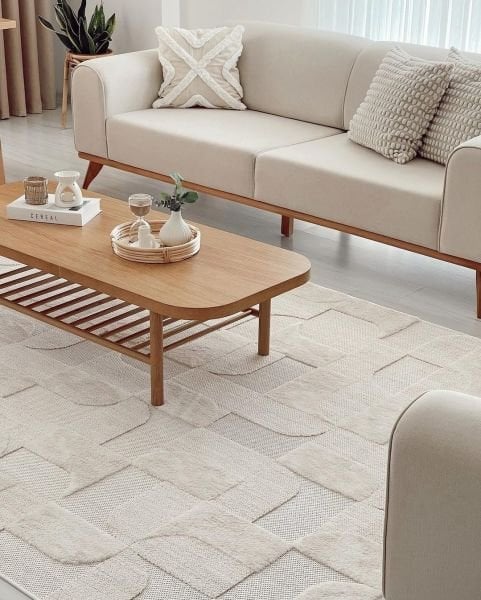 Globe Serisi Geometrik Krem Dokuma Makine Halısı C-7000