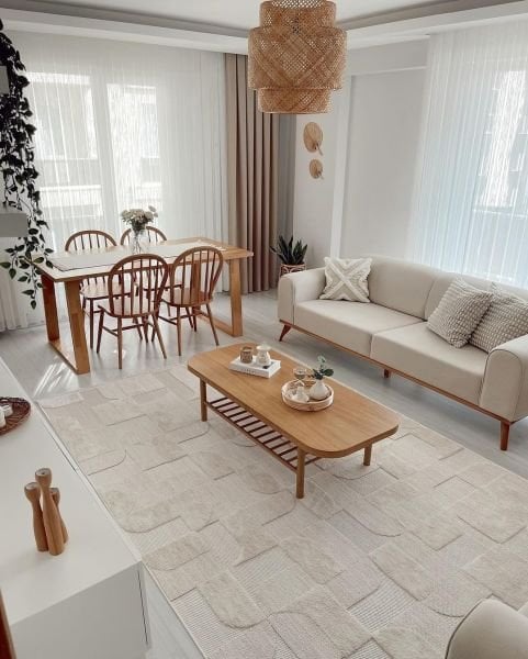 Globe Serisi Geometrik Krem Dokuma Makine Halısı C-7000