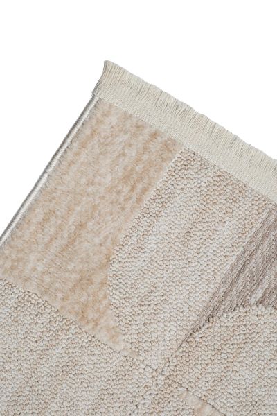 Globe Serisi Geometrik Krem Gri Dokuma Makine Halısı C-7002