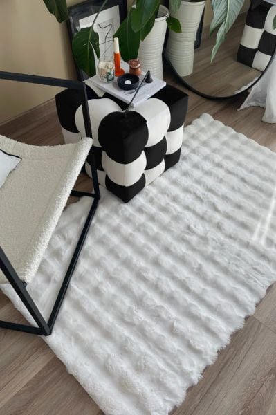 Molecule Serisi Beyaz Yıkanabilir Dokuma Tabanlı Yumuşak Halı AP-9207