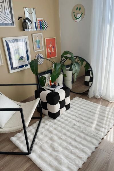 Molecule Serisi Beyaz Yıkanabilir Dokuma Tabanlı Yumuşak Halı AP-9207