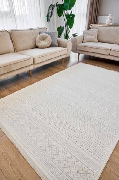 Origami Serisi Beyaz Gri Yumuşak Dokulu Makine Halısı AP-6921