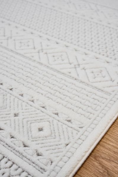 Origami Serisi Beyaz Gri Yumuşak Dokulu Makine Halısı AP-6921