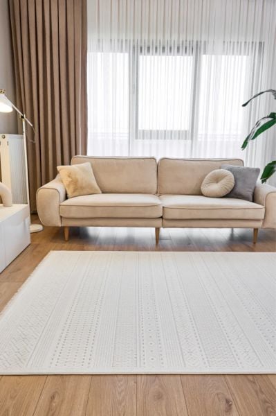 Origami Serisi Beyaz Gri Yumuşak Dokulu Makine Halısı AP-6921