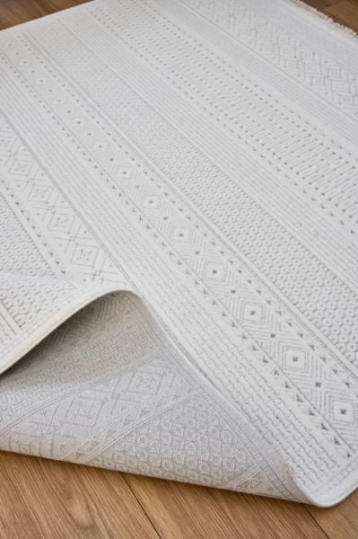 Origami Serisi Beyaz Gri Yumuşak Dokulu Makine Halısı AP-6921