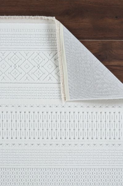 Origami Serisi Beyaz Gri Yumuşak Dokulu Makine Halısı AP-6921