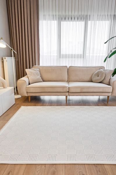 Origami Serisi Beyaz Gri Yumuşak Dokulu Makine Halısı AP-6911