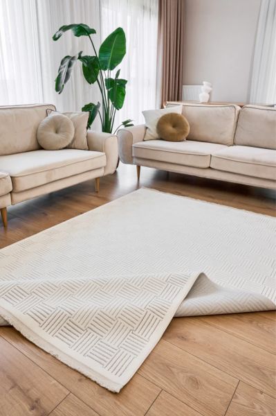 Origami Serisi Beyaz Gri Yumuşak Dokulu Makine Halısı AP-6911