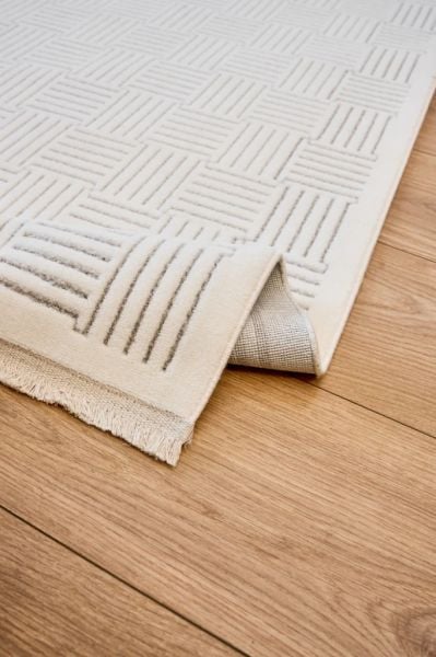 Origami Serisi Beyaz Gri Yumuşak Dokulu Makine Halısı AP-6911