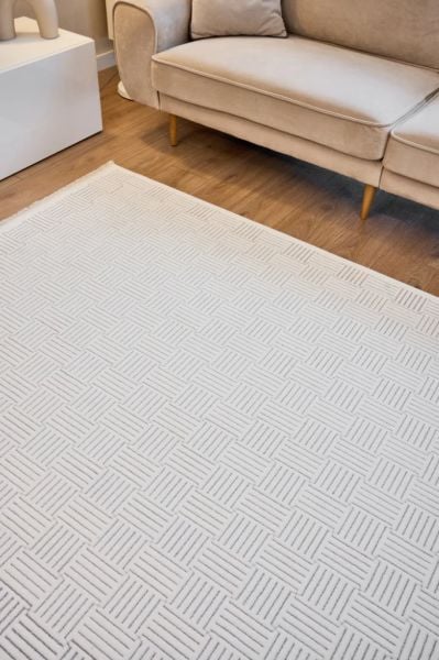 Origami Serisi Beyaz Gri Yumuşak Dokulu Makine Halısı AP-6911