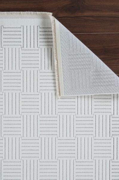 Origami Serisi Beyaz Gri Yumuşak Dokulu Makine Halısı AP-6911