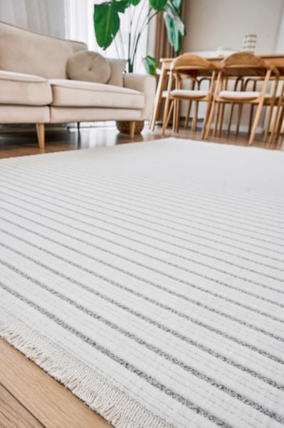 Origami Serisi Beyaz Gri Yumuşak Dokulu Makine Halısı AP-6931