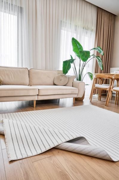 Origami Serisi Beyaz Gri Yumuşak Dokulu Makine Halısı AP-6931