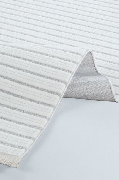 Origami Serisi Beyaz Gri Yumuşak Dokulu Makine Halısı AP-6931
