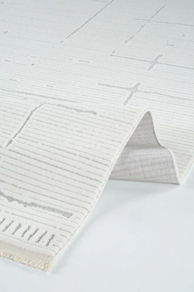 Origami Serisi Beyaz Gri Yumuşak Dokulu Makine Halısı AP-6941