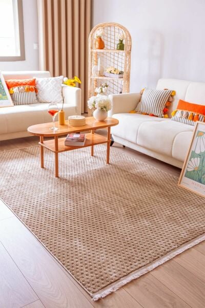 Lafel Serisi Bej Renk Yumuşak Dokulu Makine Halısı C-2112