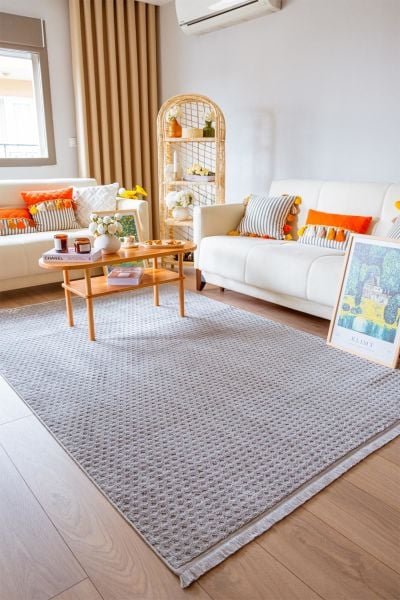 Lafel Serisi Gri Renk Yumuşak Dokulu Makine Halısı C-2111