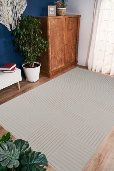 Mabel Serisi Krem Renk Kaymaz Antibakteriyel Makine Halısı EN-9201