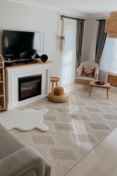 Amore Serisi Bej Yumuşak Makine Halısı AP-8592