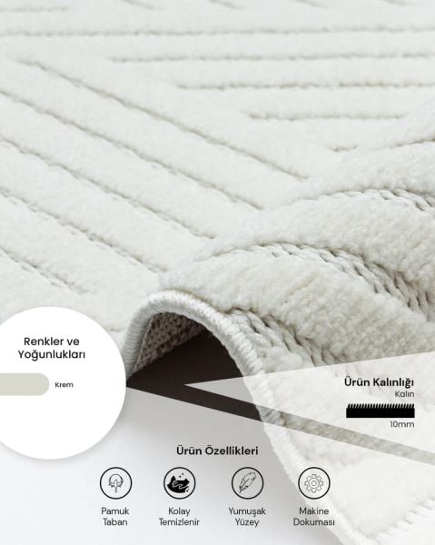 Mabel Serisi Krem Kaymaz Tabanlı Antibakteriyel Makine Halısı TU-5462