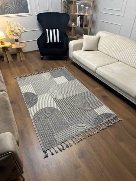 Pavia Serisi Gri Renk Kolay Temizlenen Hav Toz Vermez Halı T-19480