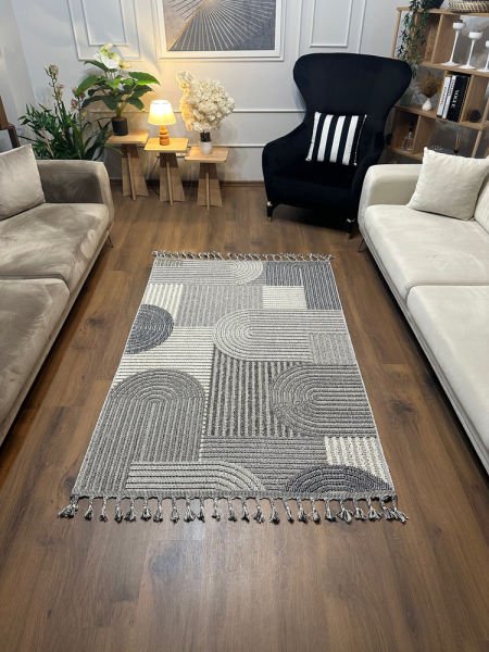 Pavia Serisi Gri Renk Kolay Temizlenen Hav Toz Vermez Halı T-19480