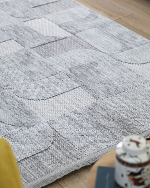 Globe Serisi Geometrik Gri Dokuma Makine Halısı C-7003
