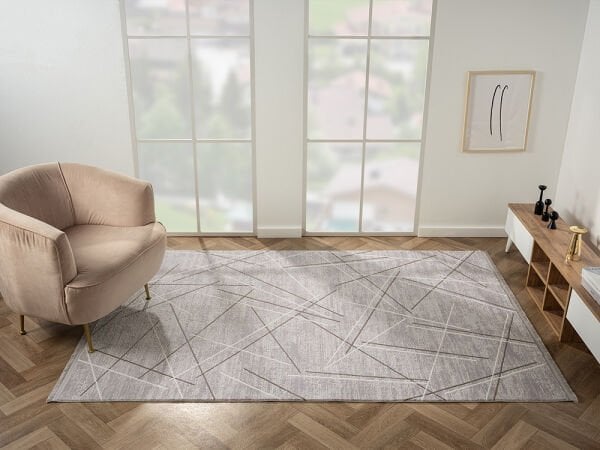 Feel Serisi Akrilik Yüksek Kalite Gri Bej Renk Makine Halısı FL006G