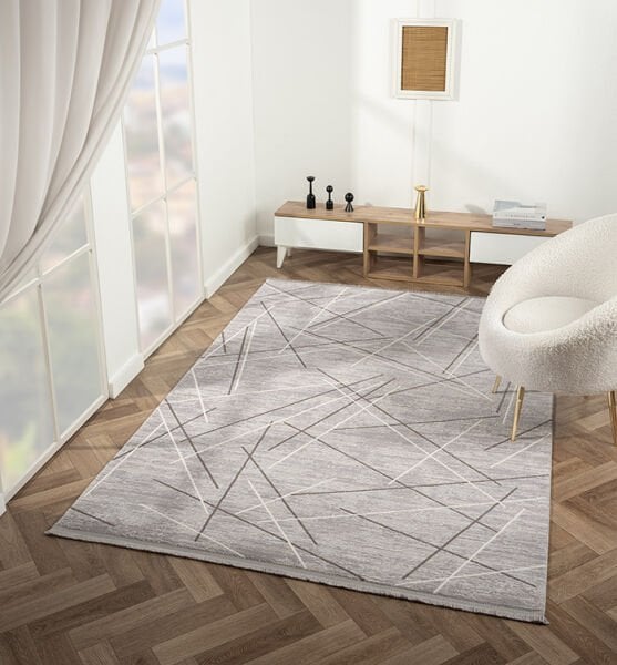 Feel Serisi Akrilik Yüksek Kalite Gri Bej Renk Makine Halısı FL006G